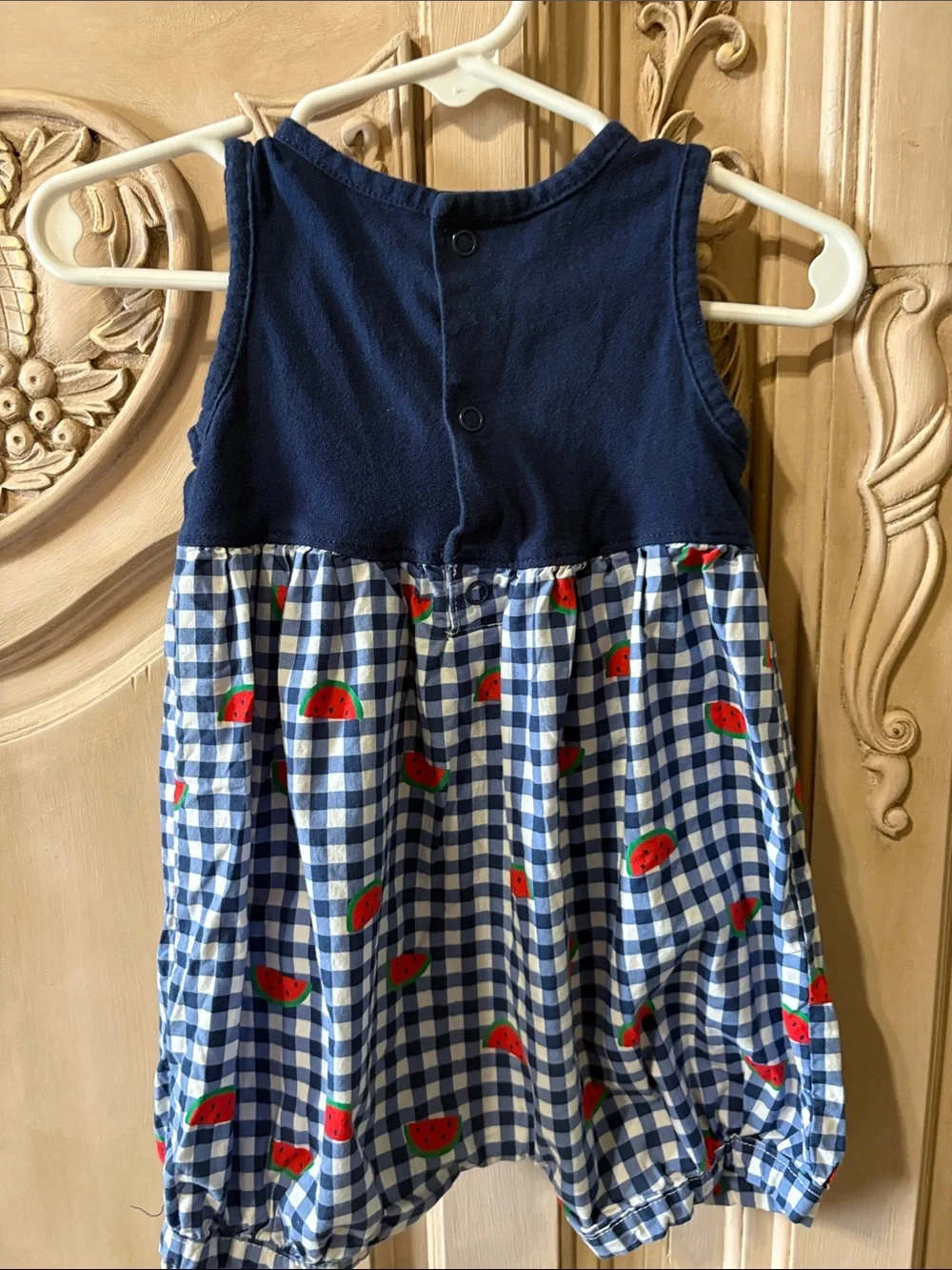 Navy & Blue Baby Rompers - Watermelon Gingham and Chambray Dot